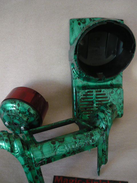 Simson sr50 Lampenverkleidung Tachoblende Rücklicht in Grüner Totenkopfoptik