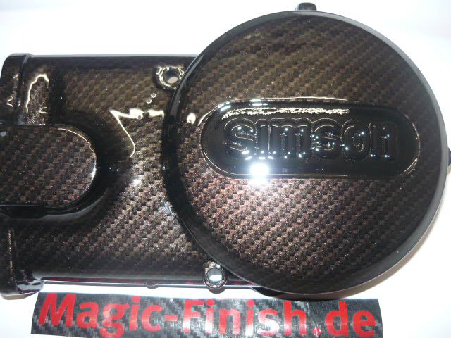 Simson Motorendeckel und Kupplungsdeckel in Gold Carbonoptik
