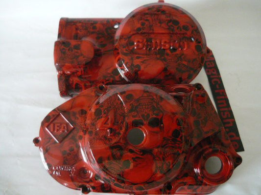Simson Motorendeckel Kupplungsdeckel in Rot Totenkopfoptik