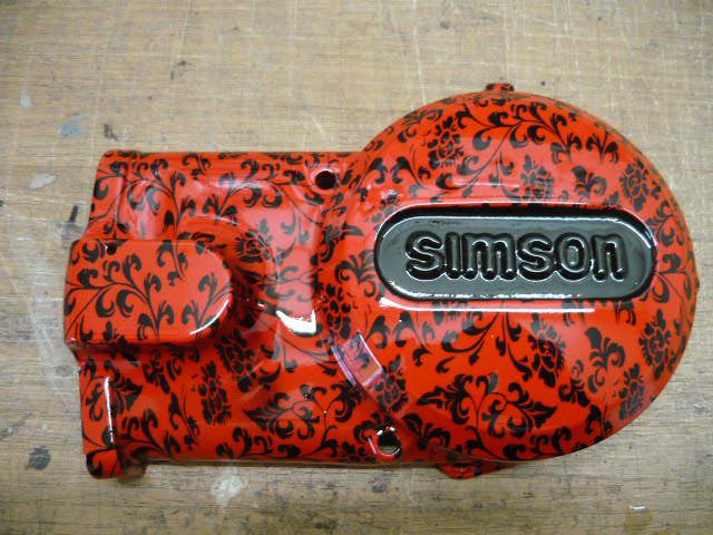 Simson Motorendeckel Kupplungsdeckel in Orange Blumenoptik