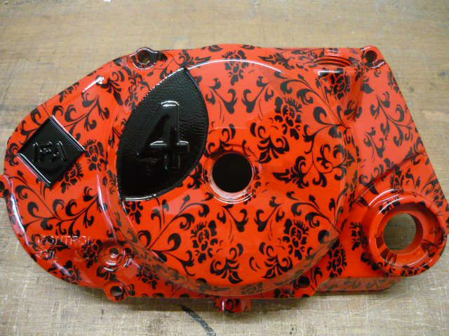 Simson Motorendeckel Kupplungsdeckel in Orange Blumenoptik
