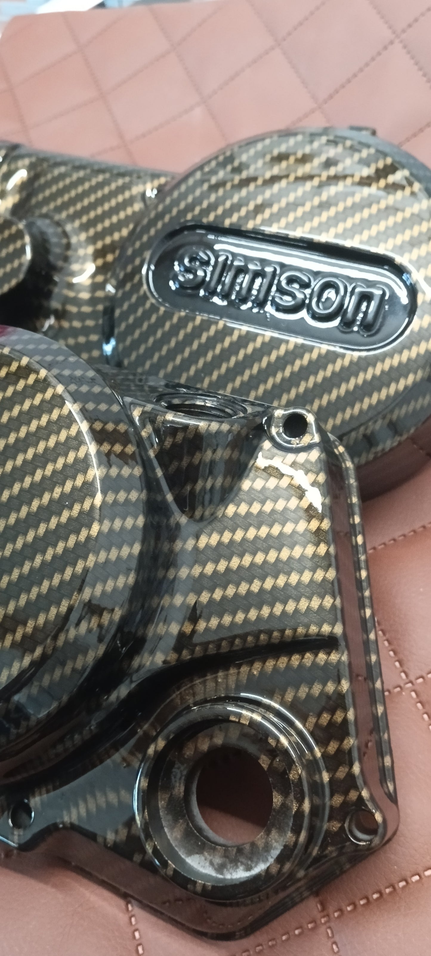 Simson Motorendeckel Kupplungsdeckel in Yellow-Candy Carbonoptik