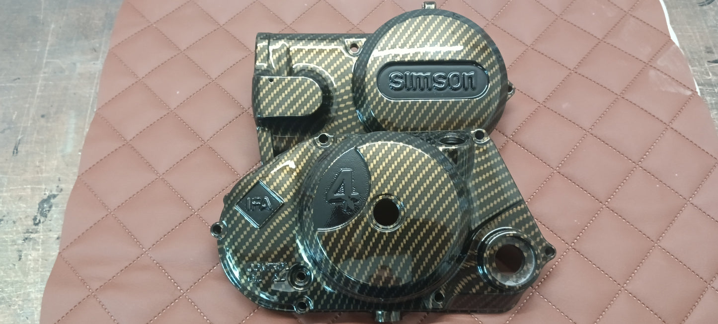 Simson Motorendeckel Kupplungsdeckel in Yellow-Candy Carbonoptik