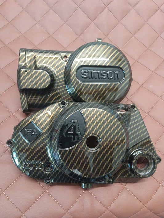 Simson Motorendeckel Kupplungsdeckel in Yellow-Candy Carbonoptik